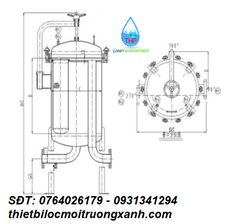 bình lọc 2 túi inox 304, 316